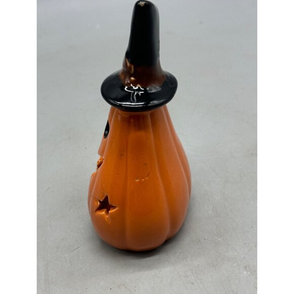 Halloween Pumpkin Ceramic light up battery operated decor Holder Hat 6x3.5" READ - Picture 5 of 7
